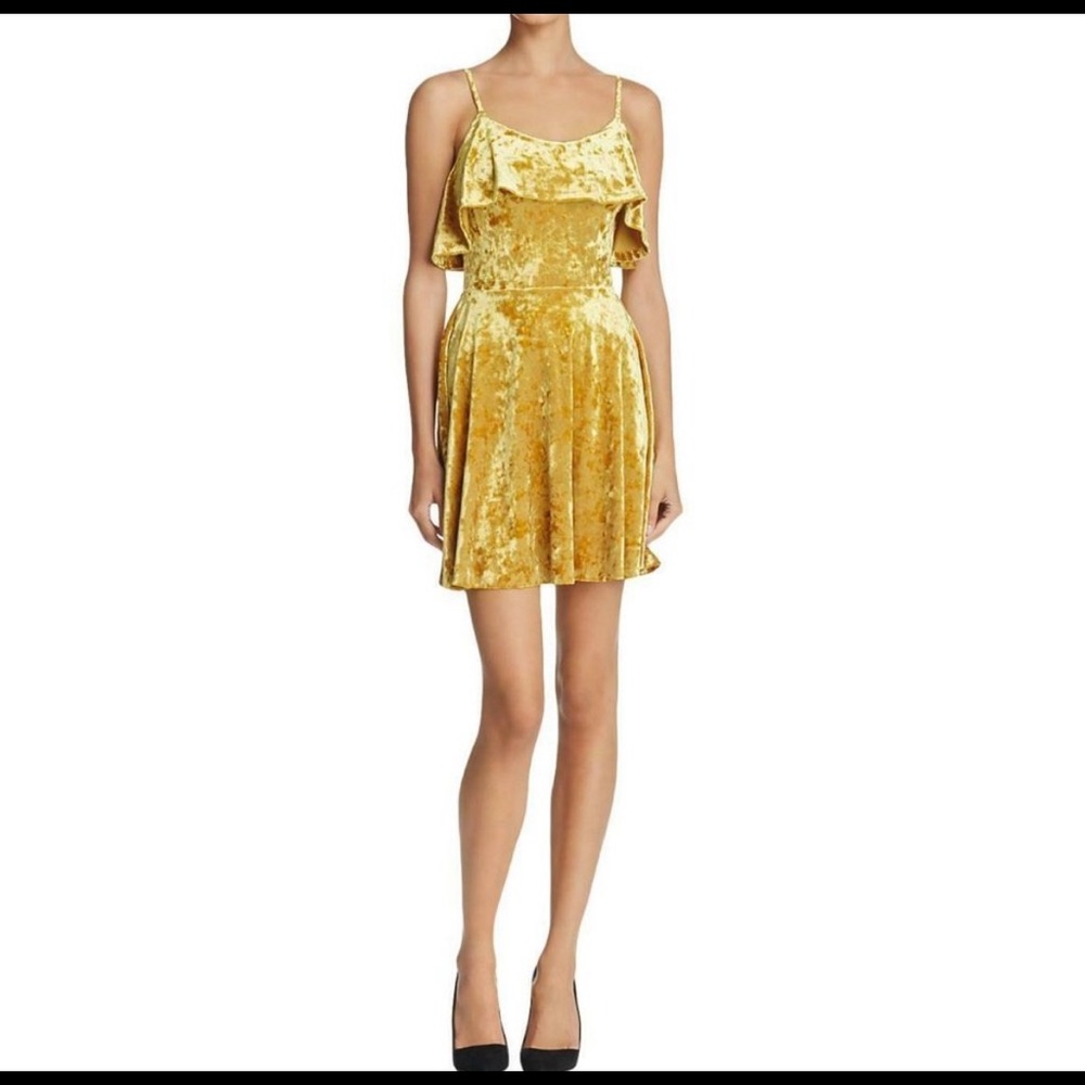 EUC Aqua Yellow Crushed Velvet Mini Dress Size Small.